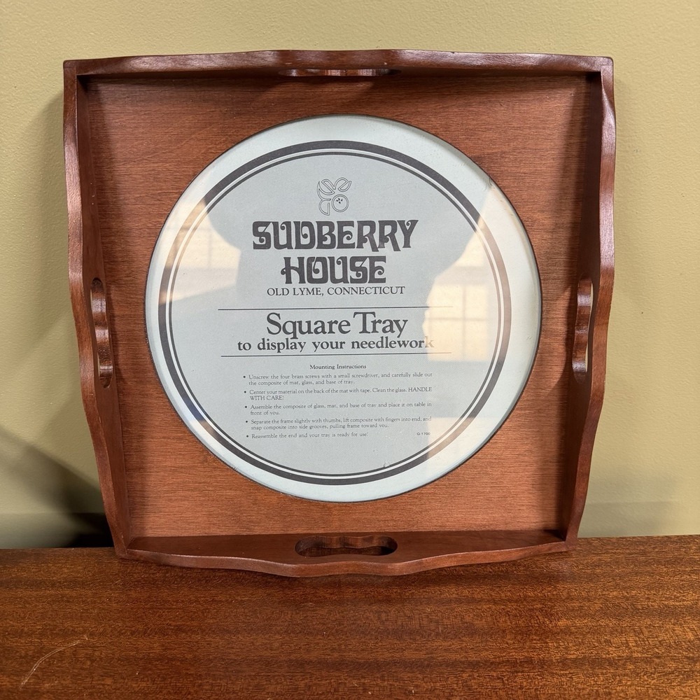 Sudberry House Wooden Display Serving Tray Needlepoint Sewing Flower Vintage